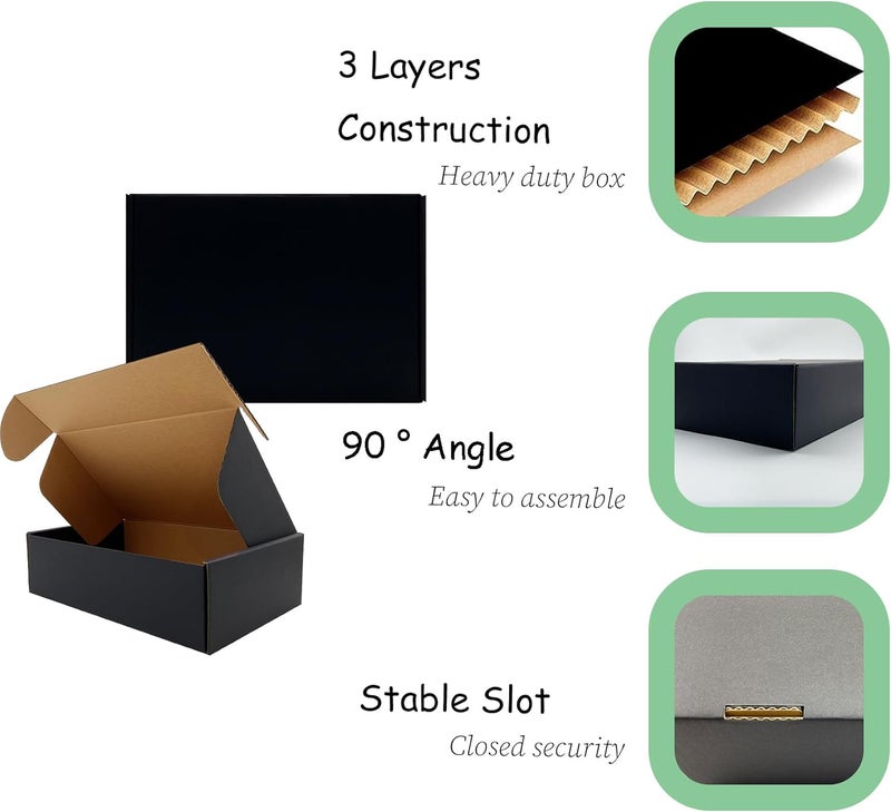 Livejun 24 Pack 10x7x3 inch Black Shipping Boxes ，Cardboard Packaging Boxes for Mailing Shipping Corrugated Cardboard Boxes for Packaging Small Business Craft Flat Shipping Boxes Empty Gifts Giving Products - Image 2